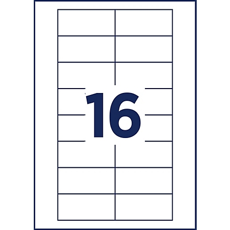 Een rechthoekig vel met 16 gelijkmatig gerangschikte labelvelden en een groot cijfer 16 in het midden.