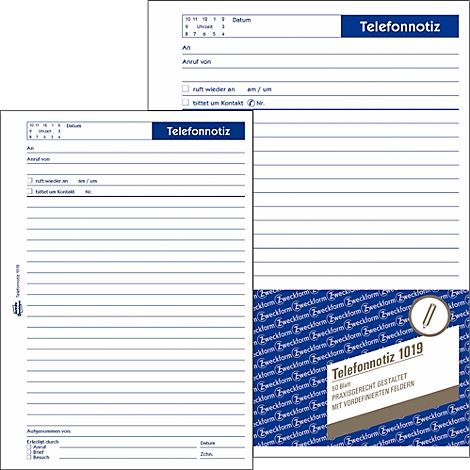 Notitieblok met een blauw telefoonnotitielogo en rasterlijnen.