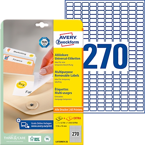 A package of Avery Zweckform labels with prints and the inscription "270".
