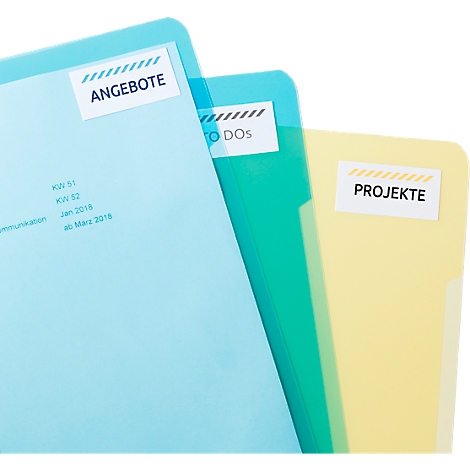 Three colored folders with labels: Offers, To Dos, Projects. Light blue, turquoise, yellow.