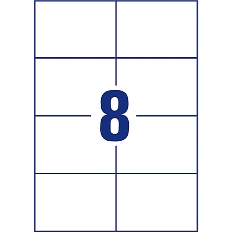 A white label featuring eight rectangular fields with a large blue '8' in the center.