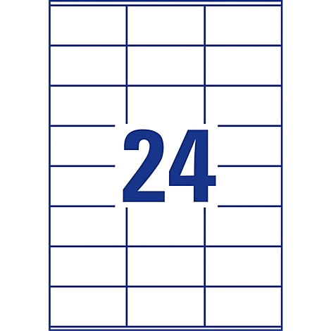Sheet of 24 rectangular labels, blue-lined, with a large blue "24" in the middle.
