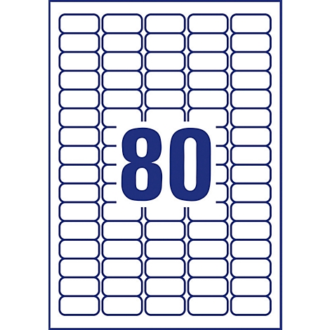 Sheet of labels with 80 fields, outlined by blue lines. Large, blue "80" in the center.