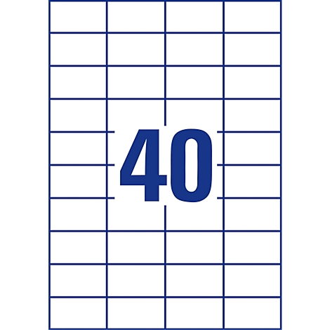 Label sheet with 40 fields; the number 40 in blue in the middle.