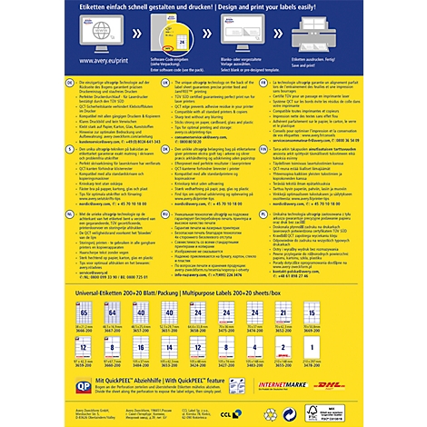 Yellow and blue poster promoting the design and printing of labels. It shows an illustration of a computer, a label, another computer, and a printer.