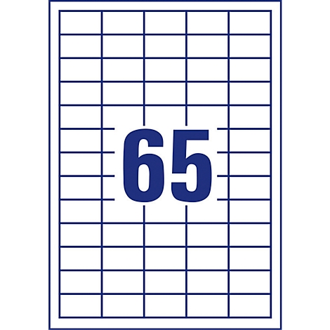 Sheet with 65 boxes, number 65 in blue font in the middle.