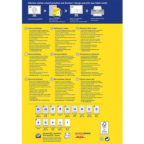 Yellow flyer with print: Design and print labels, different label sizes.