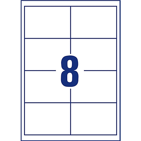 A sheet of stickers with 8 fields and a large blue 8 in the middle.