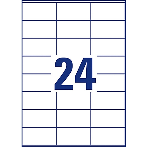 Sheet of labels with 24 rectangular labels, with a large, dark blue '24' in the middle.
