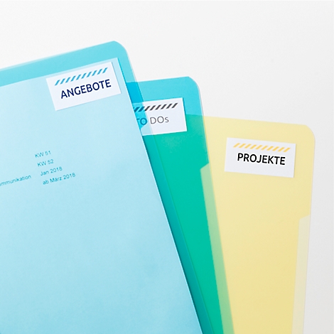 Three different colored folders with labels: Offers, ToDos, Projects. A pale yellow background.