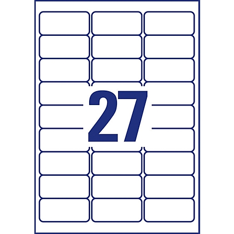 Sheet of 27 rectangular labels. The number 27 is large and blue, placed in the center.