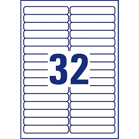 Sheet of 32 rectangular labels with dark blue borders; the number "32" in dark blue is centered.