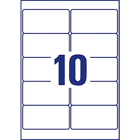 Sheet of labels with 10 rectangular labels and the number 10 in blue. The labels are marked by blue lines.