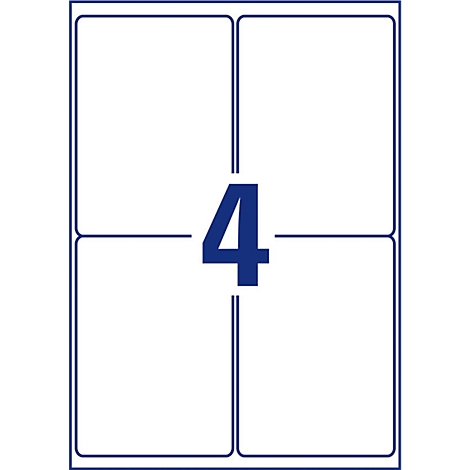 A rectangular sticker with four fields, outlined in blue. In the middle is the blue number '4'.