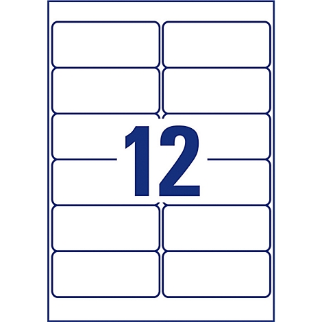 A white label with 12 numbered fields in a blue frame, number "12" in blue placed centrally.