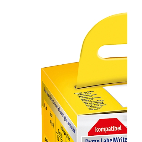 Yellow packaging with handle, red lettering, lettering.