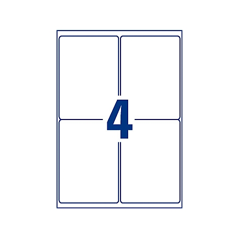 Blatt mit vier rechteckigen Etiketten und einer großen blauen "4" in der Mitte.