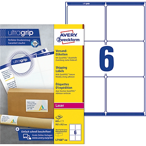 AVERY® Zweckform Versandetiketten, Ultragrip, Rechteckig, F. Alle ...