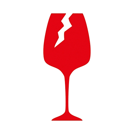 Red, broken wine glass symbol on a white background.
