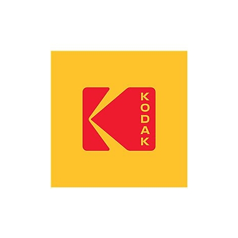 Das rot-gelbe Firmenlogo von Kodak auf gelbem Hintergrund.