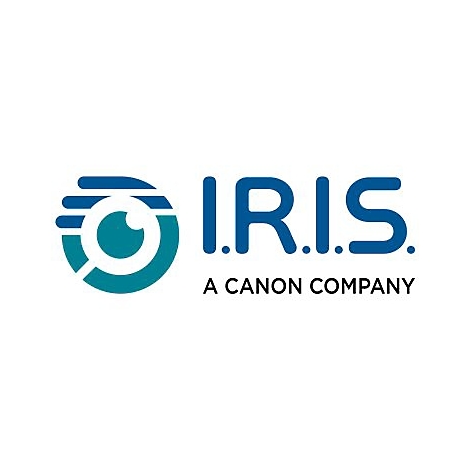 Logo von I.R.I.S., einer Canon Company. Es zeigt ein stilisiertes Auge in einer Lupe, daneben der Schriftzug.