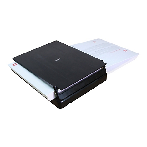 Ein schwarzes Gerät mit weißem Papier. Das Gerät hat den Aufdruck "Avision". Auf dem Papier steht " Yearbook product 2013 Vol. 2".