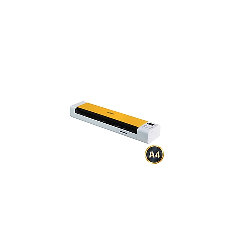 Gelb-weißer, rechteckiger Scanner, A4-Symbol.