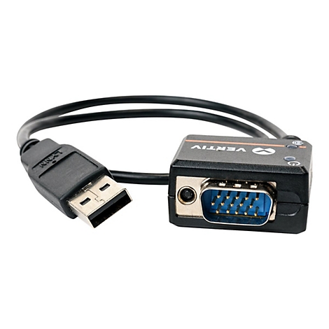 Schwarzes Kabel mit USB-Anschluss und VGA-Stecker, Marke VERTIV.