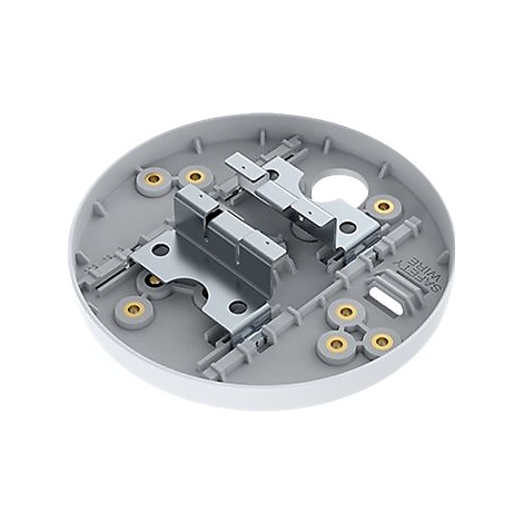 Un composant circulaire gris avec des pièces métalliques. "SAFETY WIRE" est gravé dessus.
