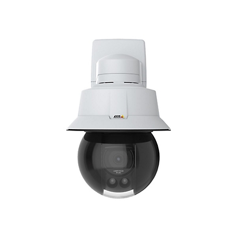 Caméra blanche et noire. Inscription : Axis. Mise au point laser et LED IR.