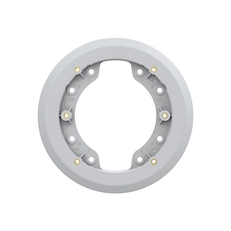 Anneau en plastique gris, circulaire, avec des trous et des inserts dorés. Il y a une flèche en haut avec l'inscription "UP".