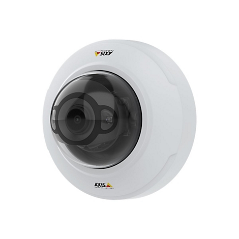 Caméra de sécurité blanche avec dôme noir et logo AXIS.