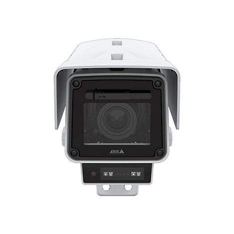 Caméra de sécurité blanche avec objectif noir et logo AXIS.