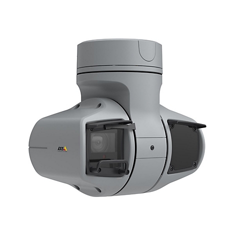 Caméra de sécurité grise. L'inscription "AXIS COMMUNICATIONS" est visible.