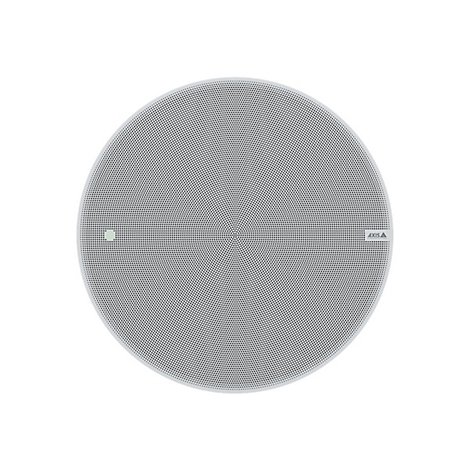 Haut-parleur de plafond rond et blanc avec de petits trous. On peut lire "AXIS A".