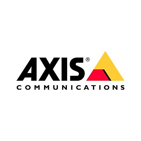 Das Firmenlogo von Axis Communications, bestehend aus schwarzem Schriftzug und einem gelb-roten Dreieck.