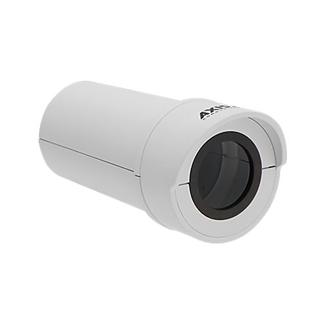 Eine weiße Überwachungskamera mit schwarzem Objektiv. Der Markenname AXIS steht auf der Oberseite.