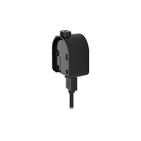 Ein schwarzes elektronisches Bauteil mit Stecker und Kabel, vor weiÃŸem Hintergrund.