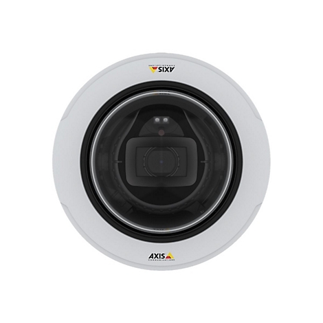Ãœberwachungskamera, weiÃŸ und schwarz, kreisfÃ¶rmig. Mit AXIS-Logo.