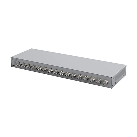 Grauer Axis Netzwerk-Videorecorder mit zahlreichen BNC-Anschlüssen auf der Vorderseite.