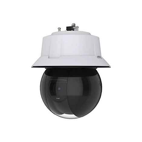 Kamera in Schwarz und Weiß, mit Kuppel. Mit IR LED-Logo.