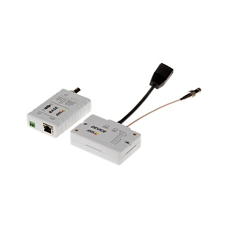 Zwei weiße elektronische Geräte mit Kabeln und Anschlüssen.