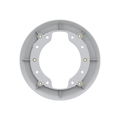 Grauer, runder Metallring mit Lochungen und goldfarbenen Einfassungen.