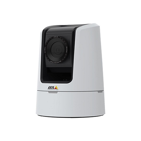 Weiße Überwachungskamera mit schwarzem Kameramodul. Auf dem Objektiv sind technische Daten aufgedruckt, darunter UHD 4K und 20x optischer Zoom.