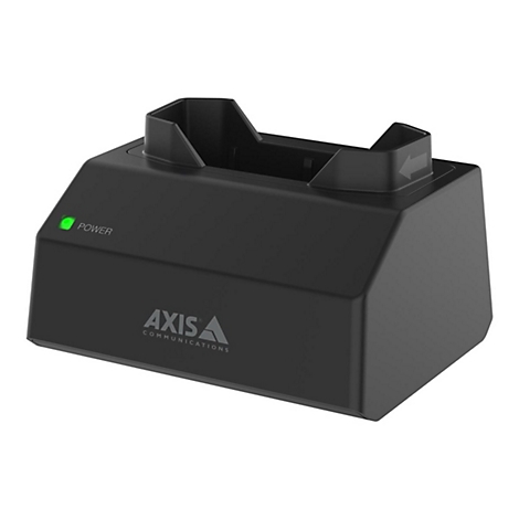 Station de charge noir avec le logo AXIS. Une lumière verte est allumée à côté du mot "POWER".