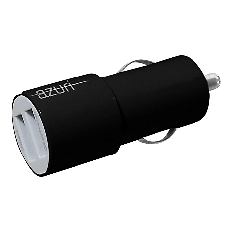 Schwarzes Azuri-Autoladegerät mit zwei USB-Anschlüssen. Der Schriftzug "azuri" ist sichtbar.
