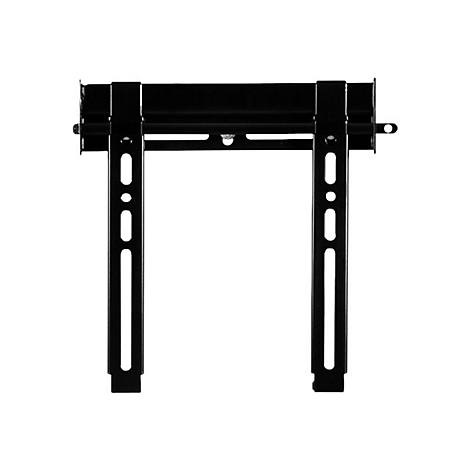 Schwarze TV-Wandhalterung aus Metall in U-Form vor weißem Hintergrund.