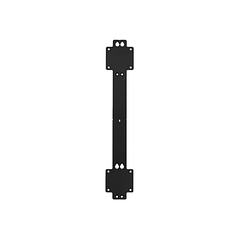 Schwarze, vertikale Metall-Wandhalterung mit quadratischen Endplatten und integrierten Montagelöchern.
