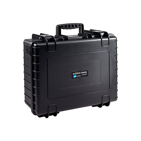 Schwarzer Outdoor-Koffer mit Tragegriff und Logo 'outdoor.cases type 6000'.