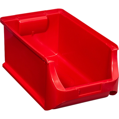 Un bac de rangement en plastique rouge brillant et vide sur fond blanc.